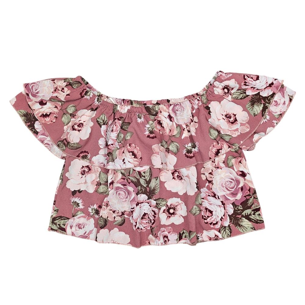 LOCK & KEY WOMEN'S PINK FLORAL OFF‑SHOULDER BLOUSE TOP – SIZE SMALL – BOHO